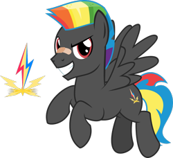 Size: 848x774 | Tagged: safe, artist:mlp-trailgrazer, derpibooru import, oc, oc:thunder break, pegasus, pony, bandaid, cutie mark, grin, male, offspring, parent:rainbow dash, parent:thunderlane, parents:thunderdash, rainbow hair, simple background, smiling, solo, stallion, transparent background