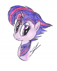 Size: 1226x1522 | Tagged: safe, artist:stephancrowns, derpibooru import, twilight sparkle, twilight sparkle (alicorn), alicorn, alternate hairstyle, bust, punklight sparkle, smiling, solo, traditional art