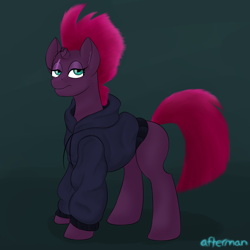 Size: 1500x1500 | Tagged: safe, artist:afterman, derpibooru import, tempest shadow, unicorn, my little pony: the movie, broken horn, clothes, eye scar, hoodie, scar, solo, standing, tempest shadow is not amused, unamused