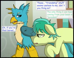 Size: 2350x1850 | Tagged: safe, artist:flash_draw, derpibooru import, gallus, sandbar, earth pony, griffon, pony, comic:boring days, comic, duo, gallbar, gay, male, shipping