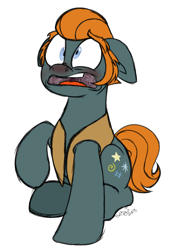 Size: 684x1009 | Tagged: safe, alternate version, artist:binkyt11, derpibooru exclusive, derpibooru import, rogue (character), earth pony, pony, henchmen, male, nose wrinkle, nostril flare, pre sneeze, red nosed, scar, sick, sideburns, simple background, sneezing, solo, stallion, white background