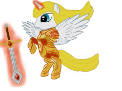 Size: 1600x1200 | Tagged: safe, artist:boushi33, derpibooru import, alicorn, pony, armor, female, flying, kayle, league of legends, levitation, magic, mare, ponified, simple background, solo, sword, telekinesis, transparent background, weapon