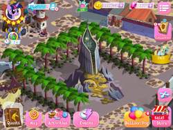 Size: 2048x1536 | Tagged: safe, derpibooru import, twilight sparkle, game screencap, gameloft, mount aris, palm tree, tree