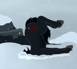 Size: 3269x2946 | Tagged: safe, artist:paskanaakka, derpibooru exclusive, derpibooru import, pony, faceplant, female, majestic as fuck, mare, ponified, shadowmere, skyrim, snow, snowfall, solo, the elder scrolls, unshorn fetlocks