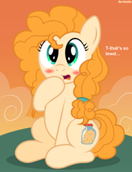 Size: 3846x5000 | Tagged: safe, alternate version, artist:an-tonio, derpibooru import, pear butter, earth pony, pony, blushing, cute, female, lewd, mare, pearabetes, sitting, solo, vector