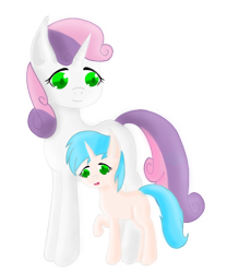 Size: 432x520 | Tagged: safe, artist:iiaquasplash, derpibooru import, sweetie belle, oc, oc:novella fantasy, unicorn, adult, female, mother and child, mother and daughter, offspring, older, parent and child, parent:sweetie belle, parents:canon x oc, pregnant, simple background, transparent background