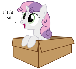 Size: 1621x1470 | Tagged: safe, artist:bladedragoon7575, derpibooru import, sweetie belle, pony, unicorn, behaving like a cat, box, cardboard box, cute, diasweetes, female, filly, if i fits i sits, pony in a box, simple background, transparent background