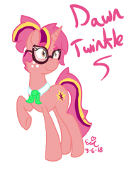 Size: 763x1046 | Tagged: safe, artist:erenerakhard, derpibooru exclusive, derpibooru import, oc, oc only, oc:dawn twinkle, digital art, glasses, magical lesbian spawn, neckerchief, offspring, parent:sunset shimmer, parent:twilight sparkle, parents:sunsetsparkle, simple background, solo, transparent background