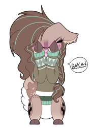 Size: 1024x1412 | Tagged: safe, artist:mintoria, derpibooru import, oc, oc:mint, earth pony, pony, augmented tail, baka, base used, blushing, clothes, cloven hooves, female, japanese, mare, romaji, simple background, solo, sweater, transparent background