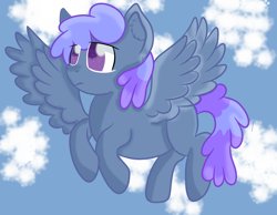 Size: 1800x1400 | Tagged: safe, artist:rainbowtashie, derpibooru import, blueberry punch, peppermint crunch, pegasus, pony, background pony, cloud, simple background, sky, solo