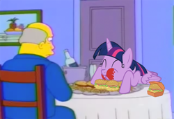 Size: 764x526 | Tagged: safe, derpibooru import, edit, twilight sparkle, twilight sparkle (alicorn), alicorn, twilight time, 22 short films about springfield, burger, crossover, food, hay burger, meme, steamed hams, superintendent chalmers, that pony sure does love burgers, the simpsons, twilight burgkle