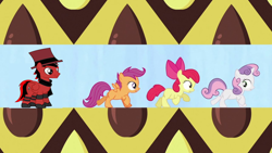 Size: 1280x720 | Tagged: safe, derpibooru import, edit, edited screencap, screencap, apple bloom, scootaloo, sweetie belle, oc, oc:toonkriticy2k, one bad apple, brony analyst, cutie mark crusaders, drama, drama bait, female, filly, lyrics in the comments, red and black oc, song in the comments, toongate, watch out