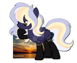 Size: 1024x835 | Tagged: safe, artist:magicdarkart, derpibooru import, oc, oc only, pegasus, pony, clothes, female, mare, simple background, socks, solo, transparent background, watermark