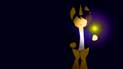 Size: 4098x2304 | Tagged: safe, artist:spheedc, derpibooru import, oc, oc:dream chaser, pony, semi-anthro, unicorn, clothes, hooves, horn, jacket, lineless, male, minimalist, modern art, orb, shirt, simple background, solo, stallion