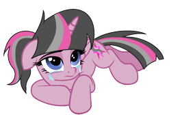 Size: 1032x720 | Tagged: safe, artist:thesmall-artist, derpibooru import, oc, pony, unicorn, crying, female, mare, prone, simple background, solo, transparent background