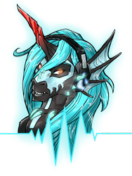 Size: 1024x1365 | Tagged: safe, artist:bluekite-falls, artist:sky-railroad, derpibooru import, oc, oc only, oc:lux arcana, dragon, coat markings, glowing eyes, glowing horn, glowing outline, headphones, icon, jewelry, male, necklace, simple background, solo, species swap, transparent background, watermark