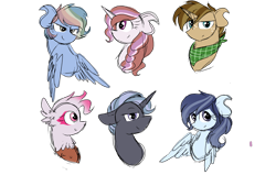 Size: 2200x1400 | Tagged: safe, artist:thepegasisterpony, derpibooru import, oc, oc:liberty belle, oc:meadowlark, oc:north star, oc:primrose shortcake, bust, magical lesbian spawn, neckerchief, offspring, parent:applejack, parent:daring do, parent:fluttershy, parent:gilda, parent:pinkie pie, parent:prince blueblood, parent:rainbow dash, parent:rarity, parent:soarin', parent:thunderlane, parent:trenderhoof, parent:twilight sparkle, parents:daringdash, parents:gildapie, parents:rarilane, parents:soarinshy, parents:trenderjack, parents:twiblood, simple background, transparent background