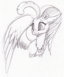 Size: 2186x2631 | Tagged: safe, artist:faline-art, derpibooru import, princess skystar, classical hippogriff, hippogriff, my little pony: the movie, female, grayscale, heart, heart eyes, monochrome, pencil drawing, quadrupedal, simple background, solo, traditional art, white background, wingding eyes