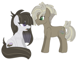 Size: 1600x1302 | Tagged: safe, artist:ipandacakes, derpibooru import, oc, oc only, oc:ametrine twiggy pie, oc:quercus boulder pie, earth pony, pony, female, male, mare, offspring, parent:maud pie, parent:mud briar, parents:maudbriar, simple background, sitting, stallion, transparent background