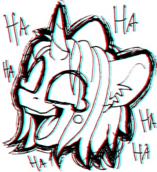 Size: 727x796 | Tagged: artist needed, safe, derpibooru import, oc, oc only, anaglyph 3d, crying, hahahahahahaha, head, laughing, sketch, solo