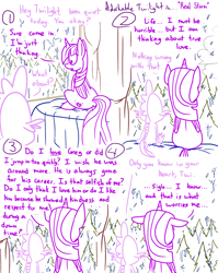 Size: 1280x1611 | Tagged: safe, artist:adorkabletwilightandfriends, derpibooru import, spike, twilight sparkle, twilight sparkle (alicorn), alicorn, dragon, pony, comic:adorkable twilight and friends, adorkable twilight, back, bed, bedroom, comic, cute, dialogue, family, floppy ears, forest, future, implied oc, implied oc:greg, lineart, love, rain, relationships, sitting, slice of life, thinking, tree, window