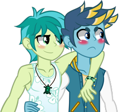 Size: 4000x3615 | Tagged: safe, artist:orin331, derpibooru import, gallus, sandbar, human, equestria girls, school daze, season 8, arm around neck, armpits, blushing, clothes, duo, equestria girls-ified, gallbar, implied gay, looking away, male, necklace, shipping, simple background, tanktop, transparent background, vector