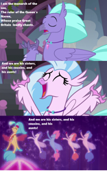 Size: 1278x2043 | Tagged: safe, derpibooru import, edit, edited screencap, screencap, princess skystar, seaspray, silverstream, hippogriff, seapony (g4), my little pony: the movie, school daze, season 8, background sea pony, bubble, cropped, cute, dancing, diastreamies, eyes closed, gilbert and sullivan, h.m.s. pinafore, happy, i am the monarch of the sea, lyrics, one small thing, open mouth, opera, opera singers, school of friendship, seaquestria, seashell necklace, singing, sir joseph porter, smiling, song reference, text, underwater, water