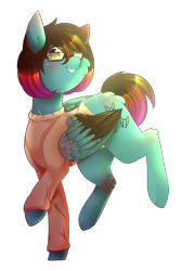 Size: 1341x1992 | Tagged: safe, artist:twinkepaint, derpibooru import, oc, oc:despy, pegasus, pony, clothes, female, glasses, mare, shirt, simple background, transparent background, two toned wings