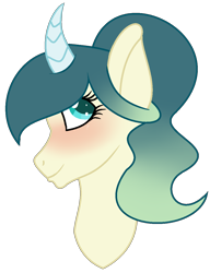 Size: 970x1260 | Tagged: safe, artist:bluemoonbluepony, derpibooru import, oc, oc:blue honey, pony, unicorn, bust, curved horn, female, portrait, simple background, solo, transparent background