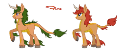 Size: 1435x600 | Tagged: safe, artist:saturngrl, derpibooru import, oc, oc only, kirin, cloven hooves, colored fetlocks, curved horn, duo, horn, kirin oc, raised hoof, simple background, solo, transparent background, unshorn fetlocks, vector