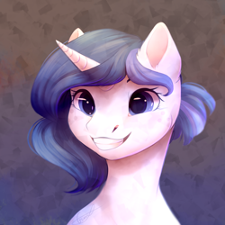 Size: 1024x1024 | Tagged: safe, artist:peachmayflower, derpibooru import, oc, oc only, pony, unicorn, female, grin, mare, smiling, solo