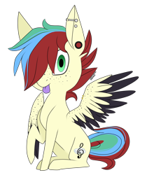 Size: 1196x1421 | Tagged: safe, artist:lightning31, derpibooru import, oc, oc:swift melody, ear piercing, piercing, raised hoof, simple background, solo, tongue out, transparent background