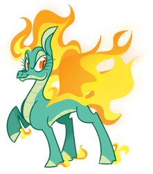 Size: 759x859 | Tagged: safe, artist:woollily, derpibooru import, tianhuo, longma, them's fightin' herds, mane of fire, raised hoof, simple background, solo, transparent background