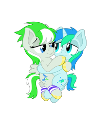 Size: 4331x5006 | Tagged: safe, anonymous artist, derpibooru import, oc, oc only, oc:cyan lightning, oc:emerald lightning, absurd resolution, colt, cuddling, cyancest, female, fetish, filly, foal, hoof polish, hoof sucking, hug, incest, male, nail polish, shipping, simple background, straight, transparent background