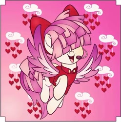 Size: 400x403 | Tagged: safe, artist:odscene, derpibooru import, songbird serenade, my little pony: the movie, alternate color palette, flying, hair over eyes, headworn microphone, heart, holiday, microphone, solo, valentine's day