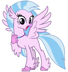 Size: 3000x3200 | Tagged: safe, artist:cheezedoodle96, derpibooru import, silverstream, classical hippogriff, hippogriff, school daze, .svg available, excited, female, gasp, jewelry, looking at you, necklace, open mouth, silly, simple background, smiling, solo, spread wings, svg, transparent background, vector, wings