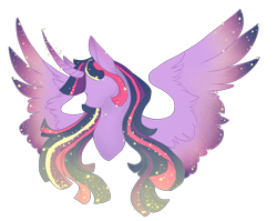 Size: 2067x1648 | Tagged: safe, artist:theperfecta, derpibooru import, twilight sparkle, twilight sparkle (alicorn), alicorn, pony, bust, curved horn, female, mare, rainbow power, simple background, solo, spread wings, transparent background, wings