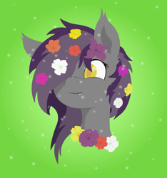 Size: 3750x4000 | Tagged: safe, artist:aethercode00, derpibooru import, oc, oc only, oc:umbra tempestas, bat pony, bat pony oc, flower, flower in hair, solo