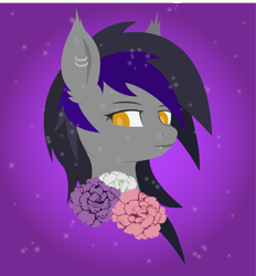 Size: 3751x4044 | Tagged: safe, artist:aethercode00, derpibooru import, oc, oc only, bat pony, ear piercing, earring, flower, jewelry, piercing, solo