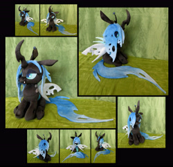 Size: 4548x4392 | Tagged: safe, artist:fireflytwinkletoes, derpibooru import, oc, oc:queen chalybeous, changeling, changeling queen, absurd resolution, blue changeling, changeling queen oc, female, irl, photo, plushie, sitting, solo