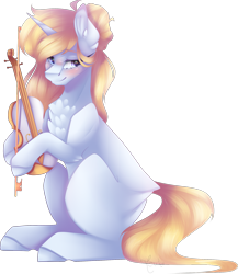 Size: 1651x1898 | Tagged: safe, artist:mauuwde, derpibooru import, oc, oc:crystal summer, pony, unicorn, bow (instrument), chest fluff, female, mare, simple background, sitting, solo, transparent background, violin