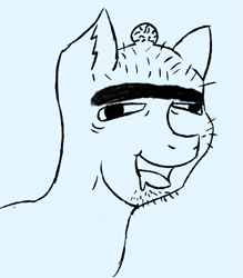 Size: 743x849 | Tagged: safe, artist:sunnzio, derpibooru import, pony, /mlp/, 4chan, brainlet, drool, facial hair, monochrome, ponified, solo, unibrow, wojak