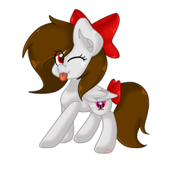 Size: 768x768 | Tagged: safe, artist:chicasparkle, artist:rsa.fim, derpibooru import, oc, oc only, oc:whisper hope, pegasus, pony, art trade, female, mare, one eye closed, red eyes, ribbon, simple background, solo, tail wrap, tongue out, transparent background, unitárium, wink