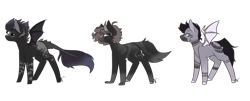 Size: 1024x415 | Tagged: safe, artist:akiiichaos, derpibooru import, oc, oc only, bat pony, earth pony, hybrid, pony, black sclera, horns, simple background, transparent background