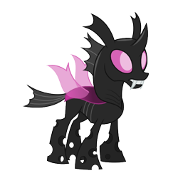 Size: 550x550 | Tagged: safe, artist:ashidaru, derpibooru import, oc, changeling, fangs, purple changeling, simple background, solo, transparent background