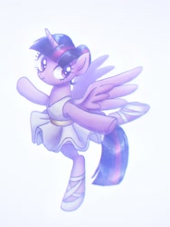 Size: 768x1024 | Tagged: safe, artist:xp_r6, derpibooru import, twilight sparkle, twilight sparkle (alicorn), alicorn, ballerina, clothes, dress, female, looking at you, mare, simple background, solo, tutu, tutu cute, twilarina, white background