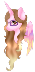 Size: 547x1103 | Tagged: safe, artist:cindydreamlight, derpibooru import, oc, oc:cindy, pony, unicorn, bust, colored wings, female, glasses, mare, multicolored wings, portrait, simple background, solo, transparent background