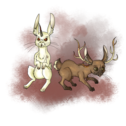 Size: 2000x2000 | Tagged: safe, artist:sourcherry, derpibooru import, rabbit, fallout equestria, almiraj, antlers, bunny ears, horns, jackalope, mutant manual, red eyes, simple background, white background