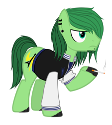 Size: 1200x1333 | Tagged: safe, derpibooru import, oc, oc only, oc:jimmy grunberg, earth pony, pony, base used, cigarette, clothes, ear piercing, hooves, jacket, male, piercing, simple background, smoking, stallion, white background