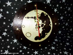 Size: 2560x1920 | Tagged: safe, artist:aracage, derpibooru import, clock, etsy, irl, mare in the moon, moon, photo, pyrography, traditional art, woodwork